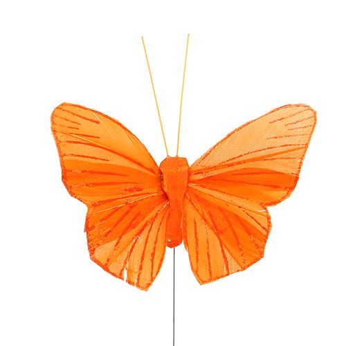 Floristik24 Feder-Schmetterling 8cm Orange 24St