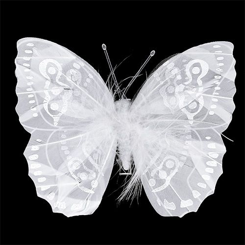 Floristik24 Federschmetterling 11,5cm mit Clip Weiß 3St