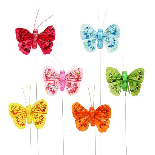 Floristik24 Federschmetterling mit Glitter 5cm bunt sort. 24St