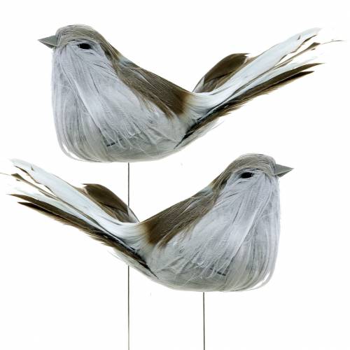 Federvogel am Draht Grau 12cm 4St | Floristik24.ch