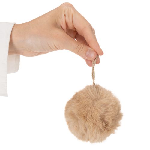 Deko-Pompons aus Kunstfell zum Aufhängen 7 cm Weiss und Beige 6 Stück | Floristik24.ch