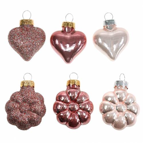 Floristik24 Mini-Christbaumschmuck-Mix sortiert Glas Rosa, Pink 12St