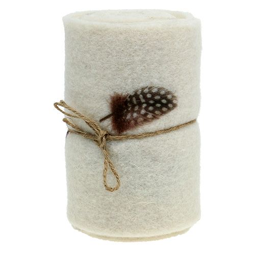 Floristik24 Filzband Creme mit Muster Feder 15cm 2m