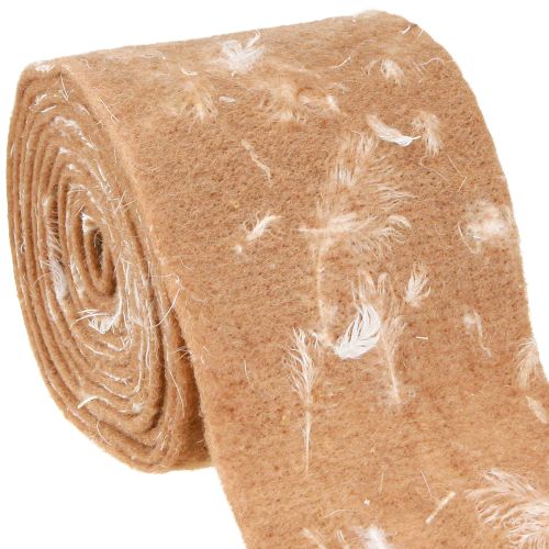Floristik24 Filzband Wollband Dekostoff Braun Federn Wollfilz 15cm 5m