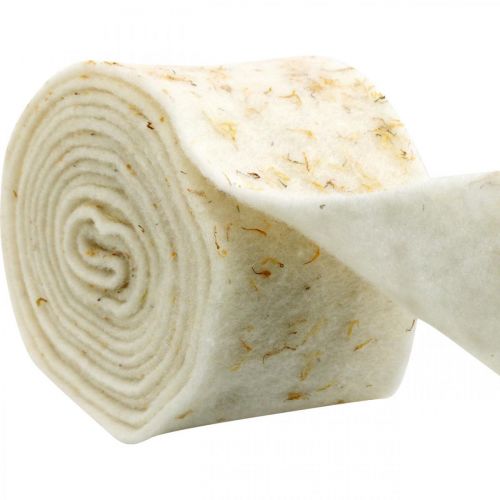 Floristik24 Filzband Deko Creme mit gelben Blüten Topfband 15cm×5m