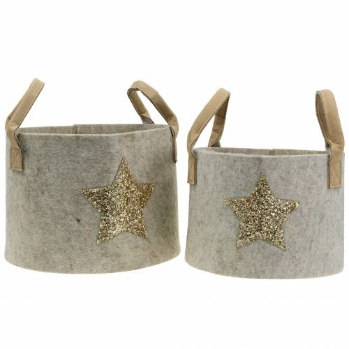 Filztasche Rund mit Pailletten-Stern 2er-Set