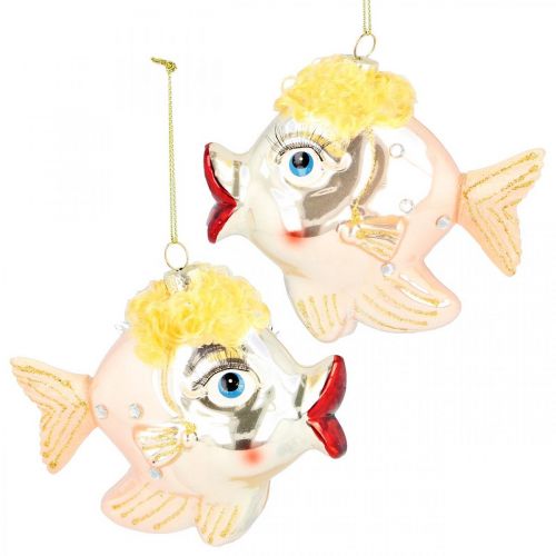Christbaumschmuck-Fische, Dekoanhänger, Weihnachtsdeko Echtglas H9,5cm 2St