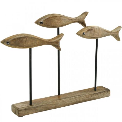 Floristik24 Maritime Deko, Dekoskulptur, Holzfische auf Standfuß Naturfarben, Schwarz H30cm L45cm