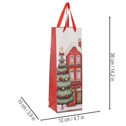 Geschenktasche für Flaschen Weihnachten Haus und Tannenbaum 36cm 2 Stück Papier | Floristik24.ch