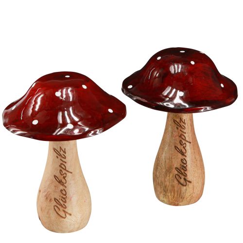 Floristik24 Fliegenpilz Deko Herbstdeko Holz Pilz Ø10,5cm H13,5cm 2St