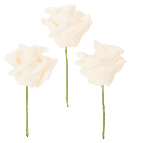 Künstliche Rose cremefarbig 10 cm Blüte auf Drahtstiel 100 Stück