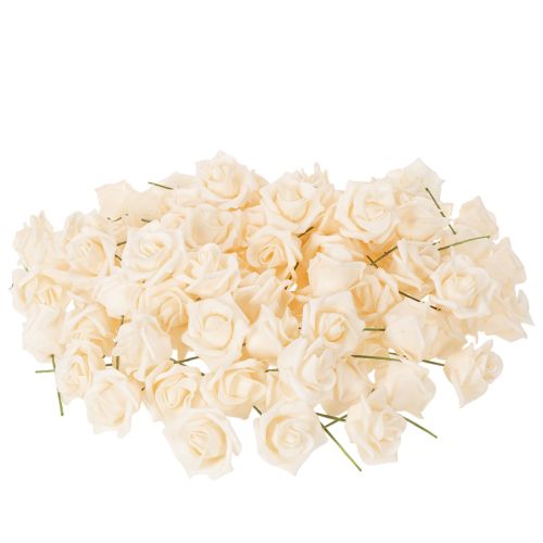 Künstliche Rose cremefarbig 10 cm Blüte auf Drahtstiel 100 Stück | Floristik24.ch