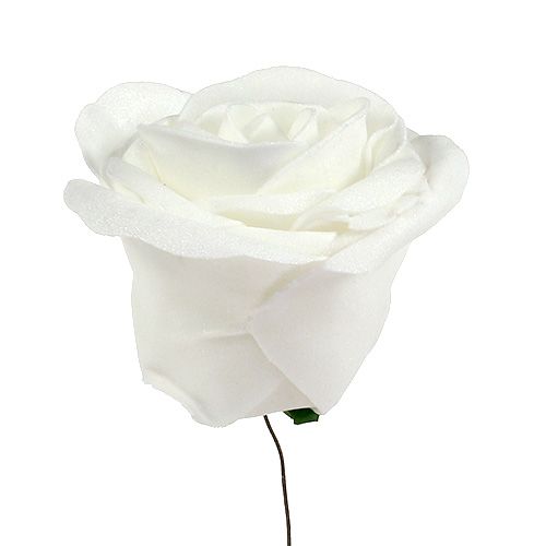 Floristik24 Foam Rose Weiß mit Perlmutt Ø7,5cm 12St