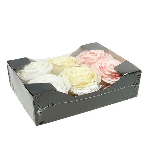 Floristik24 Foamrose Mix Ø10cm Rosa, Creme, Weiß 6 St