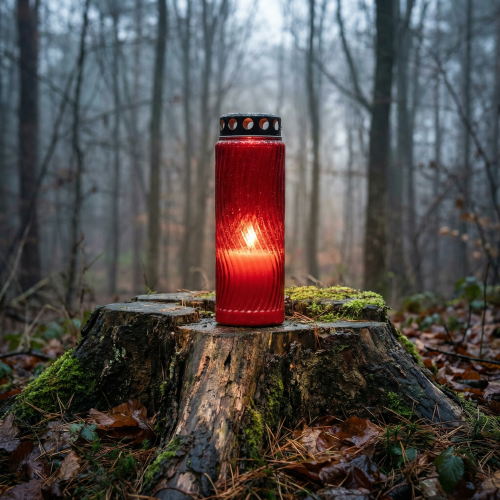 Artikel Grabkerze Deckel Motiv Blüte Rot Schwarz 10 Tage H27cm