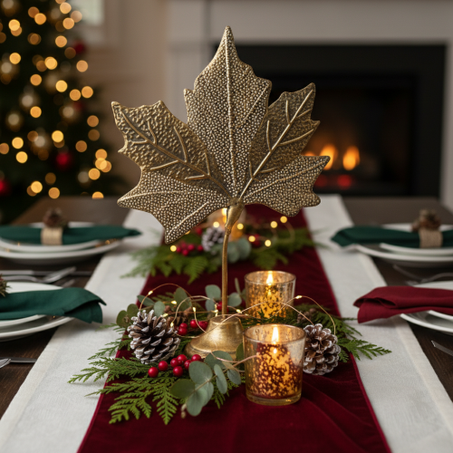 Artikel Tischdeko Herbst Ahornblatt Deko Golden Antik 58cm × 39cm