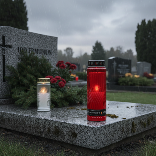 Artikel Grabkerze Deckel Motiv Blüte Rot Schwarz 10 Tage H27cm