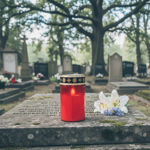 Artikel LED Grablicht mit Timer Friedhofskerze für Batterie Rot H12,5cm