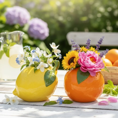 Farbige Blumen Deko in dekorativen Gefässen für romantische Wohnideen