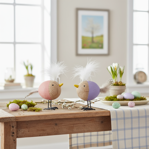 Artikel Deko Vogel Holz mit Federn und buntem Körper für Tischdekoration 10cm 6St