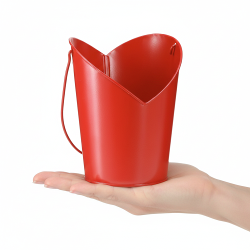 Artikel Metall Übertopf Herz Deko mit Henkel Rot Ø12cm H15/9cm