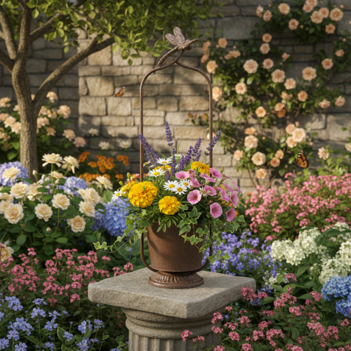 Artikel Vintage Pflanzkübel mit Rankhilfe Libelle Metall Ø16/H62cm