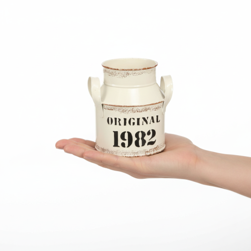 Artikel Kanne Metall Deko „Original 1982“ Creme Rost H16cm 2St