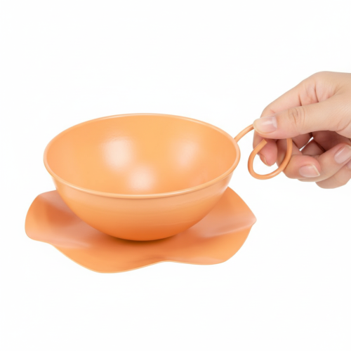 Artikel Deko Tasse Ø16cm H9cm mit Teller Metall Deko Orange 2St