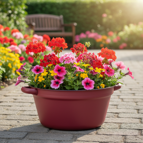 Artikel Eimer mit Griffen Metall Deko-Wanne zum Bepflanzen Rot Ø20,5cm H10,5cm