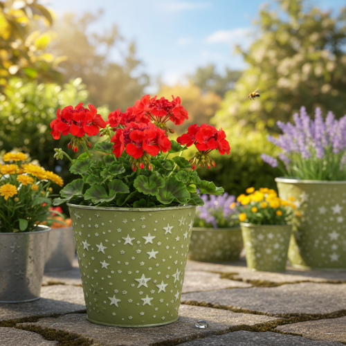 Artikel Übertopf Silber Grün Blumentopf Metall Sterne Ø14cm