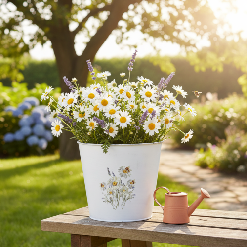 Artikel Übertopf Weiß Metall Blumentopf Blumen Ø16cm H14,5cm