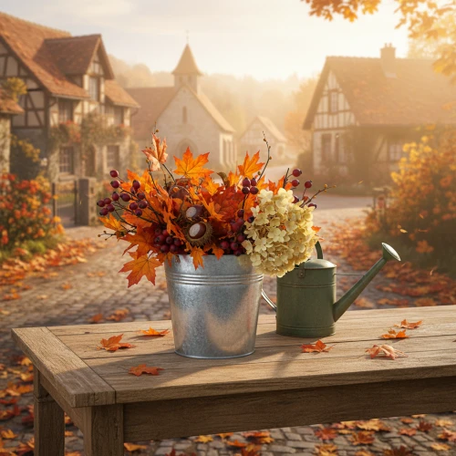 Zinkgefäss mit Blüten und Grün als Gartendeko für Terrasse und Hauseingang