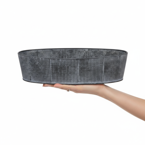 Artikel Ovale Metallschale Schwarz-Grau 32,5cm und 37cm Set 2St für Innen- und Aussendekoration