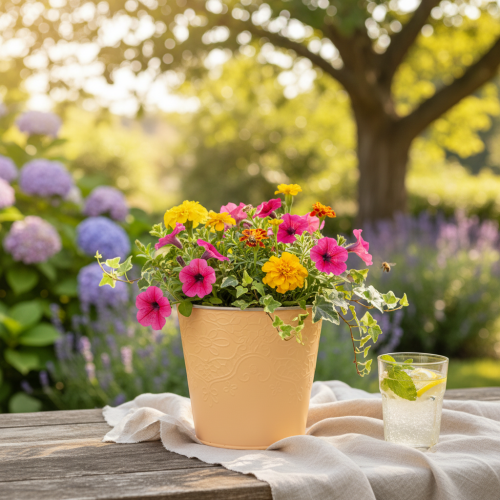 Blumenübertopf Metall Ø13,5cm H12,5cm Pastell Orange Innenbereich | Floristik24.ch