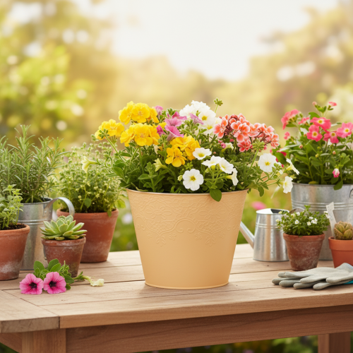Metall Blumenübertopf Ø20cm H16cm Pastell Orange für Innen- und Aussenbereich | Floristik24.ch