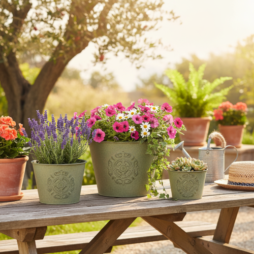 Artikel Blumentopf Metall Grün Vintage Ø22cm–13,5cm 3er-Set