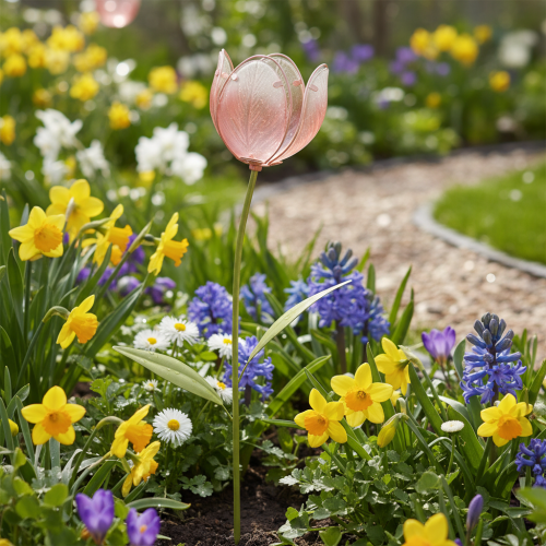 Gartenstecker Tulpe aus Metall und Glas 94 cm Pink | Floristik24.ch
