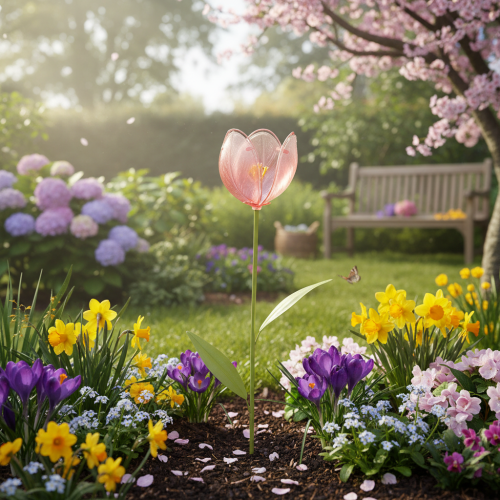 Gartenstecker Tulpe aus Metall und Glas 94 cm Pink | Floristik24.ch