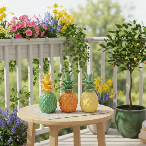 Deko Ananas Keramik im Set, 17 cm, Bunt, 3-teilig | Floristik24.ch