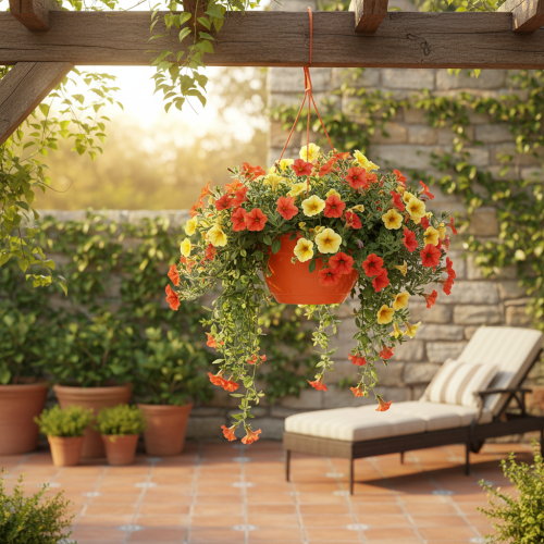 Artikel Blumenampel Orange Hängetopf Pflanztopf Ø25cm H50cm