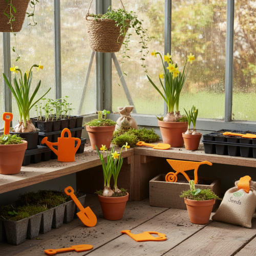 Filzfiguren Gartenwerkzeug Orange 3 mm 24 Stück | Floristik24.ch