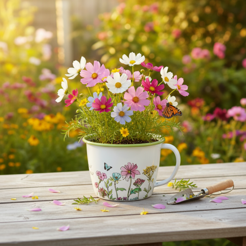 Artikel Deko Tasse Pflanztopf emailliert Ø11cm H8cm