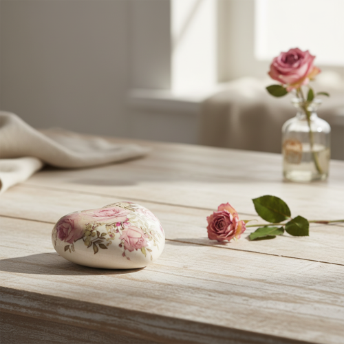 Keramik Deko Herz mit Rosen Steingut für den Tisch 10,5cm | Floristik24.ch