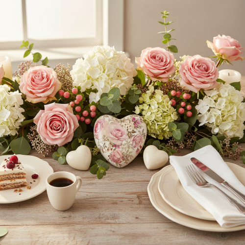 Keramik Deko Herz mit Rosen Steingut für den Tisch 10,5cm | Floristik24.ch