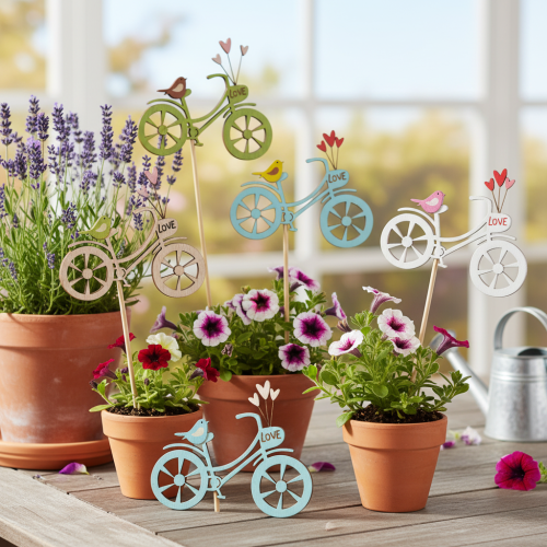 Holzstecker Fahrradmotiv Natur 8 cm 12 Stück für Frühlingsdekoration | Floristik24.ch