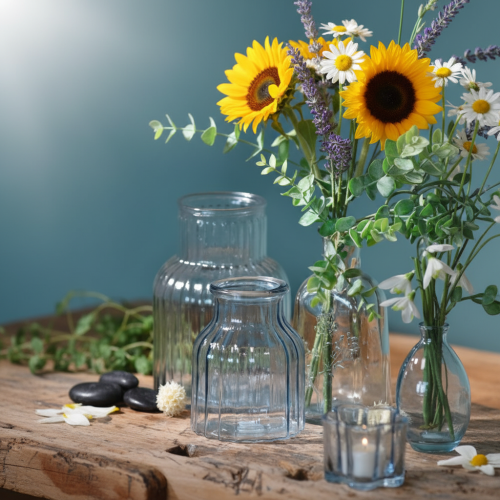 Artikel Blumenvasen Glas Rillen Design Blau Ø11cm H14,5cm 2St