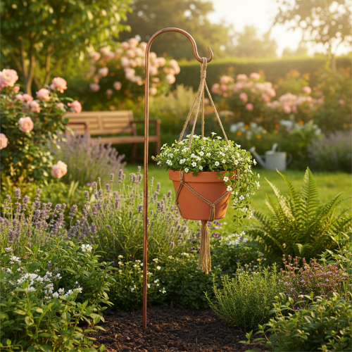 Metall Gartenstab mit Haken 98cm Braun Edelrost für Laternen und Pflanzen Aussenbereich | Floristik24.ch
