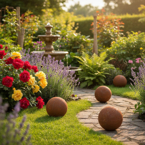 Artikel Metall Gartenkugel Rostoptik 10 cm 4er-Set für Aussenbereich