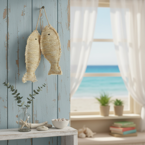 Artikel Maritime Hängedeko mit 2 Fischen aus Jutefasern und Stroh, 32cm