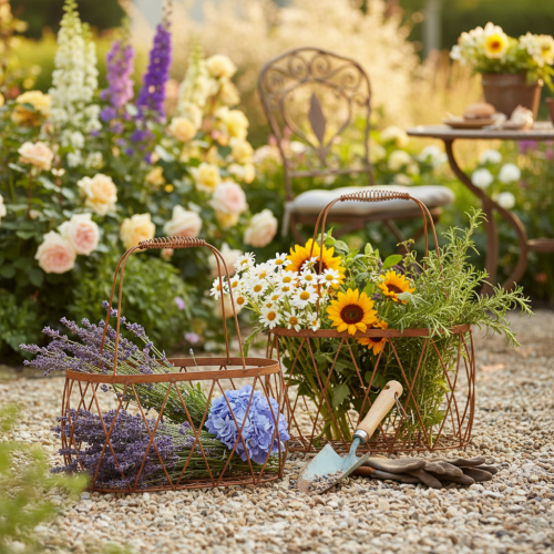 Drahtkorb Oval mit Henkel 30x37 cm und 25x32 cm Rostoptik, 2er-Set Gartendekoration | Floristik24.ch